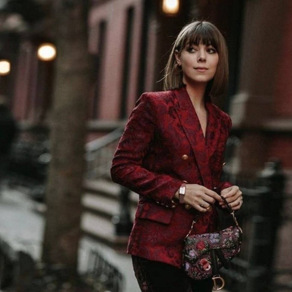 L'AGENCE Jackets & Blazers - L’AGENCE Kenzie Floral Paisley Double-Breasted Jacquard Blazer in Red Size 4